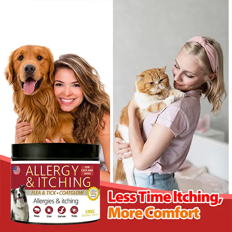 Sbbc Dogs Use Fleas and Ticks+Itch-Relieving Chews, Dogs Use Fleas and Ticks, Dog Skin Allergy Chews, Dog Itch Skin Relief and Skin Repair, Flea Tick Skin Problems Relief, 100 Soft Chews, Chicken Flavor.