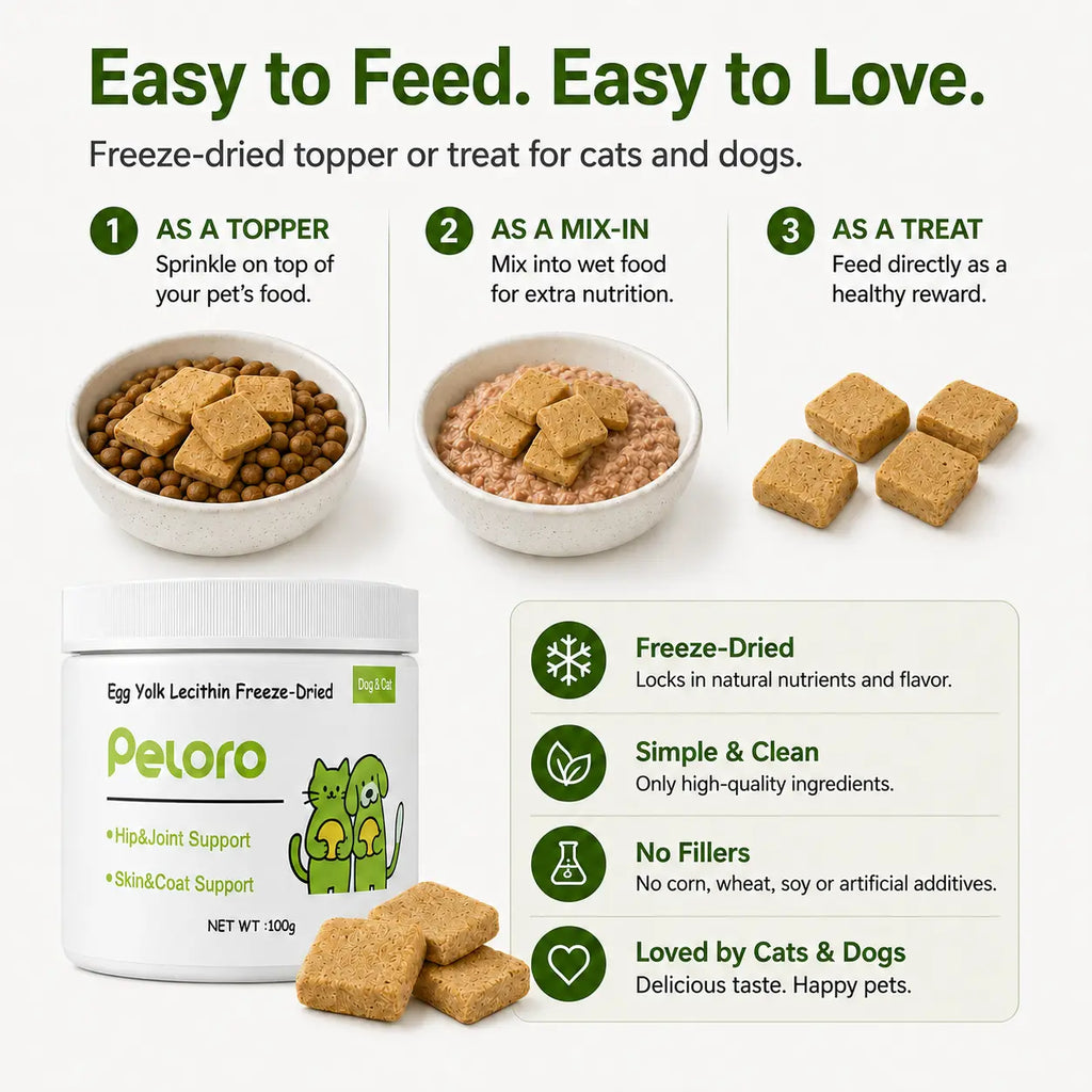 Peloro Egg Yolk Lecithin Freeze-Dried Cat & Dog Treats, Grain-Free Pet Food Topper with Chicken Breast, Egg Yolk, Fish Oil & Green-Lipped Mussel, Skin & Coat Daily Support,#Summervibes #Petlovers