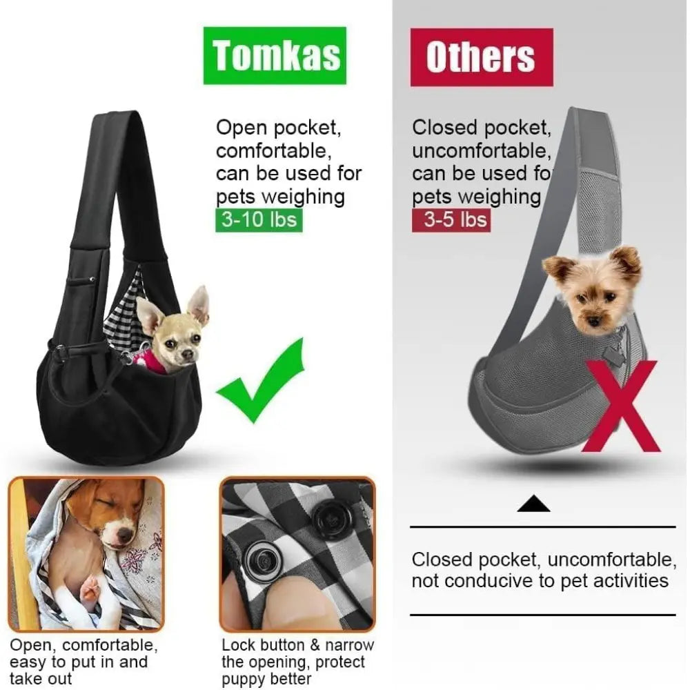 Pet Dog Sling Carrier Animal Carrier for 3-10 Lbs Pets, Dog Purse Pouch & Satchel, Reversible Unadjustable Strap, Travel Hand-Free Safe Bag, Puppy Carrier Sling